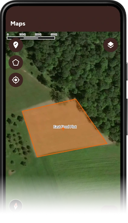 TrophyTracks Pro custom borders tool - draw property lines, leases, and food plots on the hunting map with instant acreage and perimeter measurements
